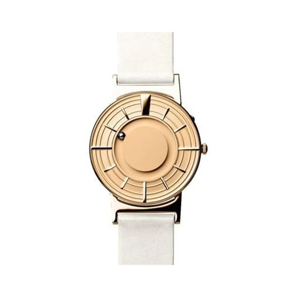 Eone Unisex Bradley Edge Gold Stainless Steel Case White Leather Band Rose Gold Dial Watch - BR-EDGE-RO