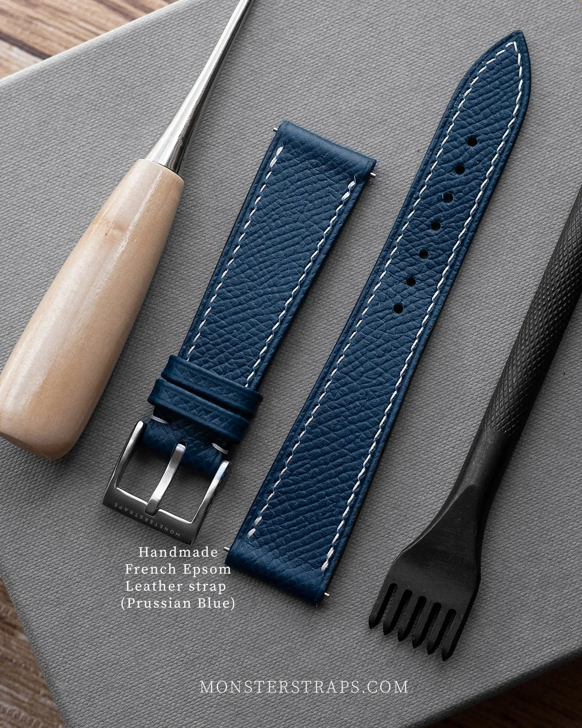 Epsom Leather Strap (Aegean Blue)