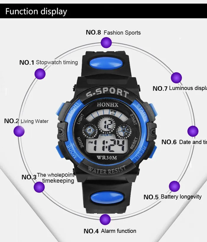 Fashion Rubber Band Night Light Wristwatch Waterproof Quartz Watch for Children Men(Size: 242 mm)