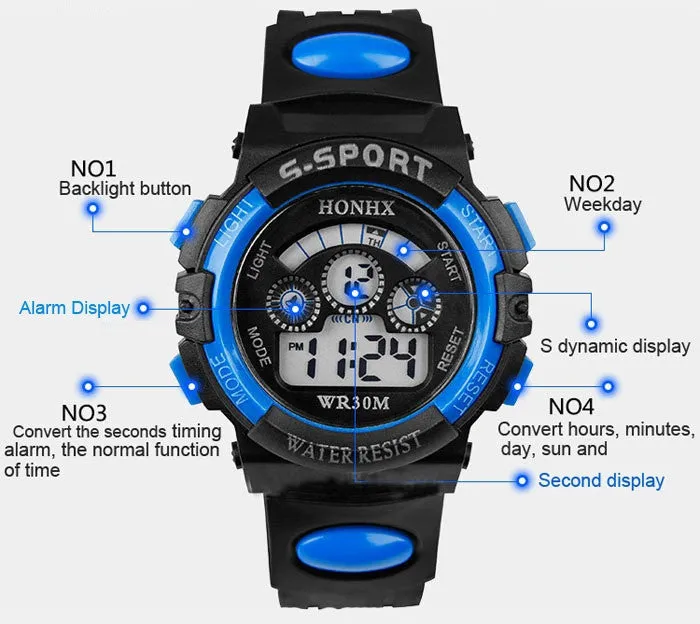 Fashion Rubber Band Night Light Wristwatch Waterproof Quartz Watch for Children Men(Size: 242 mm)
