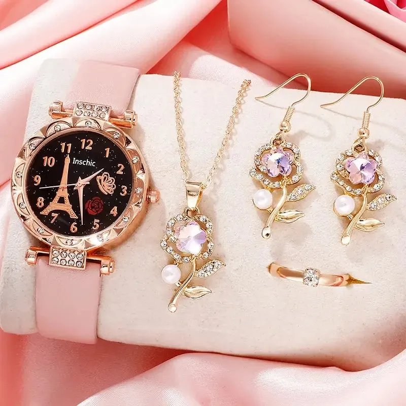 Fashion Women’s Round Flower Quartz Watch