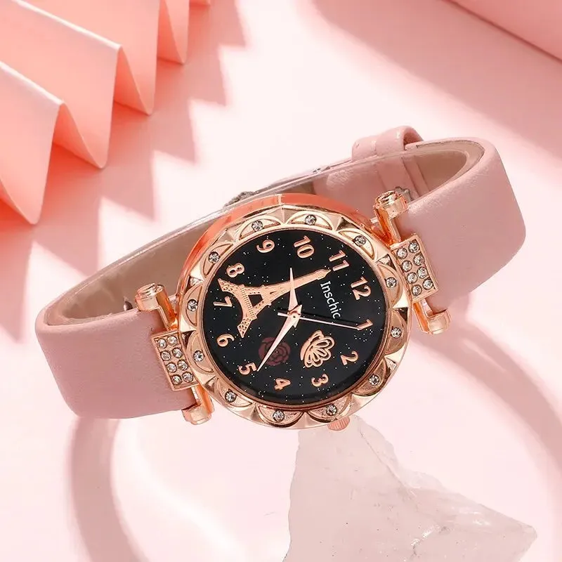 Fashion Women’s Round Flower Quartz Watch