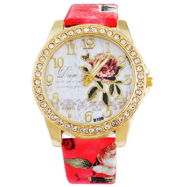 Flower Rhinestone Luxury Wristwatches for Women