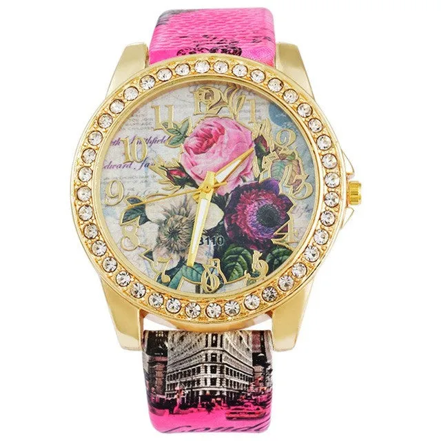 Flower Rhinestone Luxury Wristwatches for Women