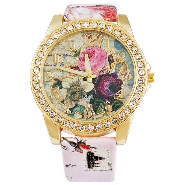 Flower Rhinestone Luxury Wristwatches for Women
