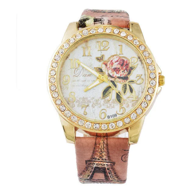 Flower Rhinestone Luxury Wristwatches for Women