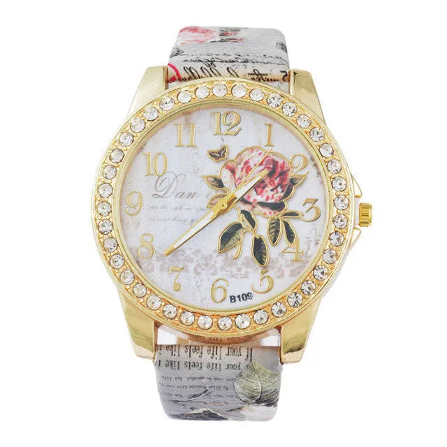 Flower Rhinestone Luxury Wristwatches for Women