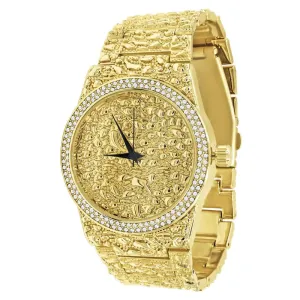 Golden Nugget Iced Out Double Bezel Hip Hop Watch