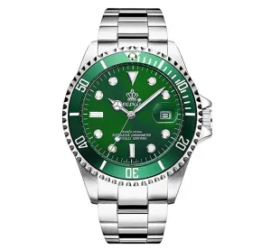Green Stainless Steel Sports Watch Silver Dress Watch Luxury Business Watch Quartz Submariner