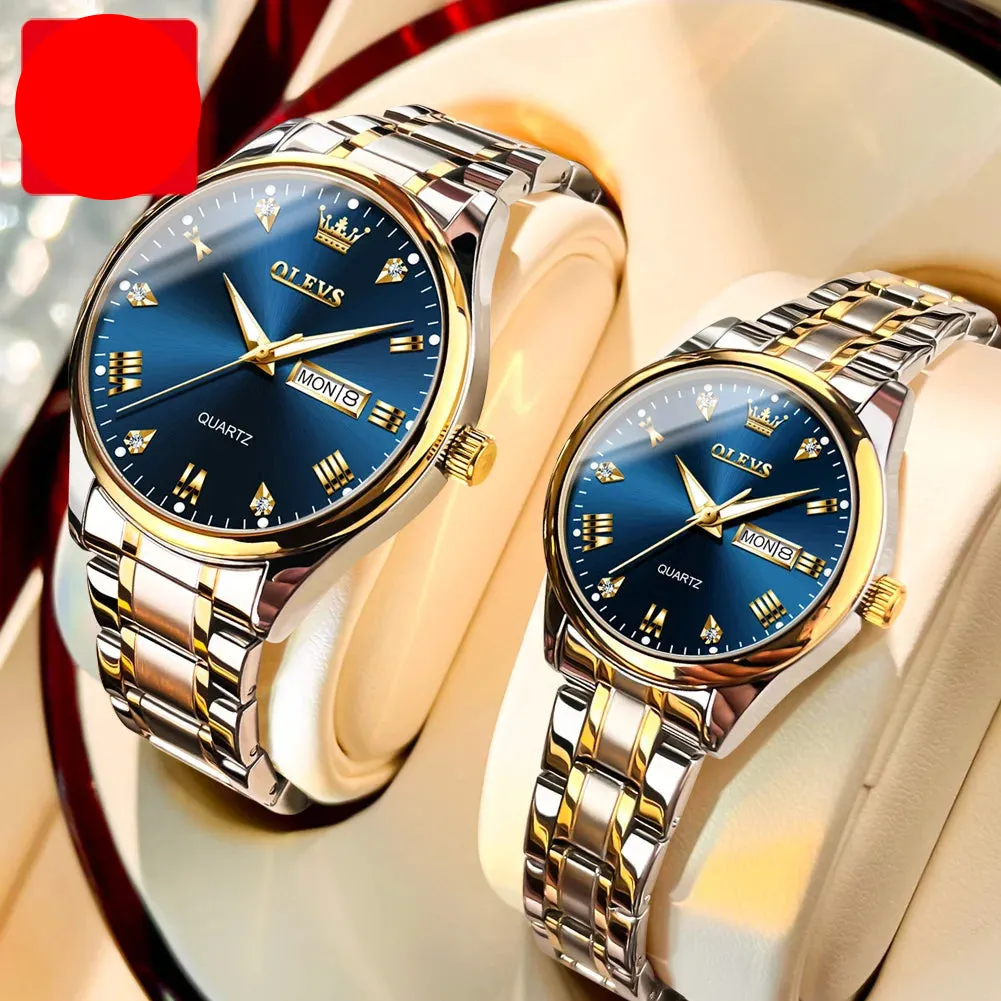 High Quality Luxury Couple Watch Stainless Steel Waterproof