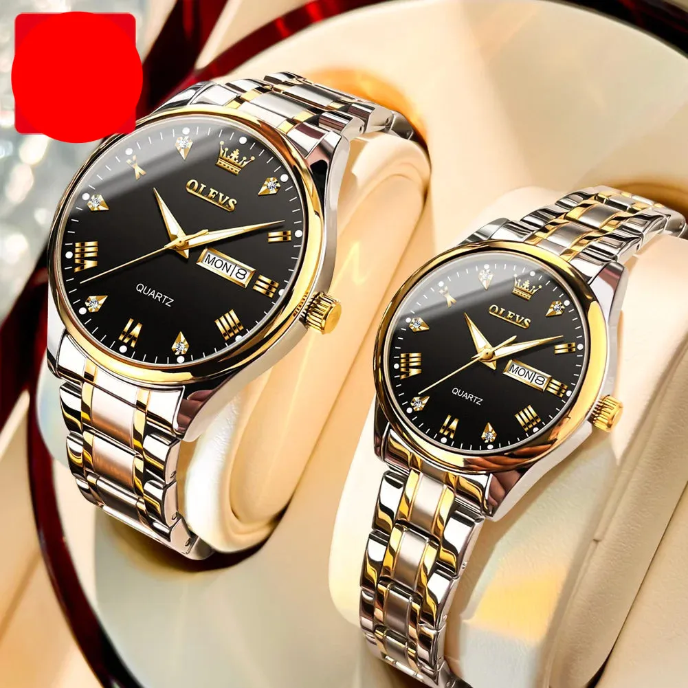 High Quality Luxury Couple Watch Stainless Steel Waterproof
