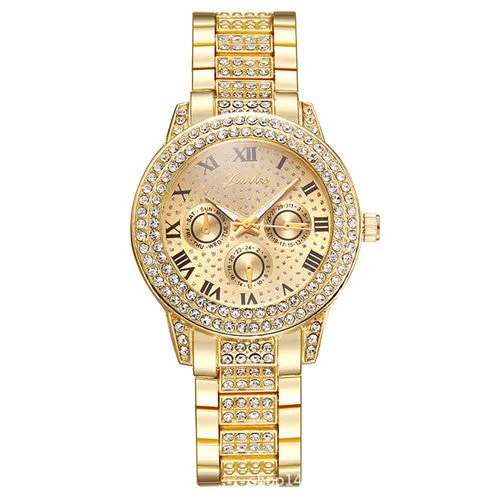 Hip Hop Gold Silver Quartz Watch For Men andWomen Bling Iced Out Diamonds