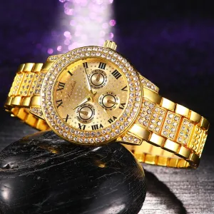 Hip Hop Gold Silver Quartz Watch For Men andWomen Bling Iced Out Diamonds