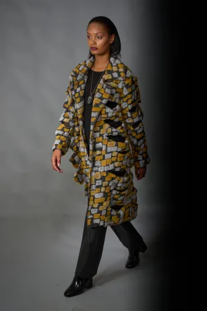 Kozan, Sherpa Fleece, Savannah Coat in Cobblestone print
