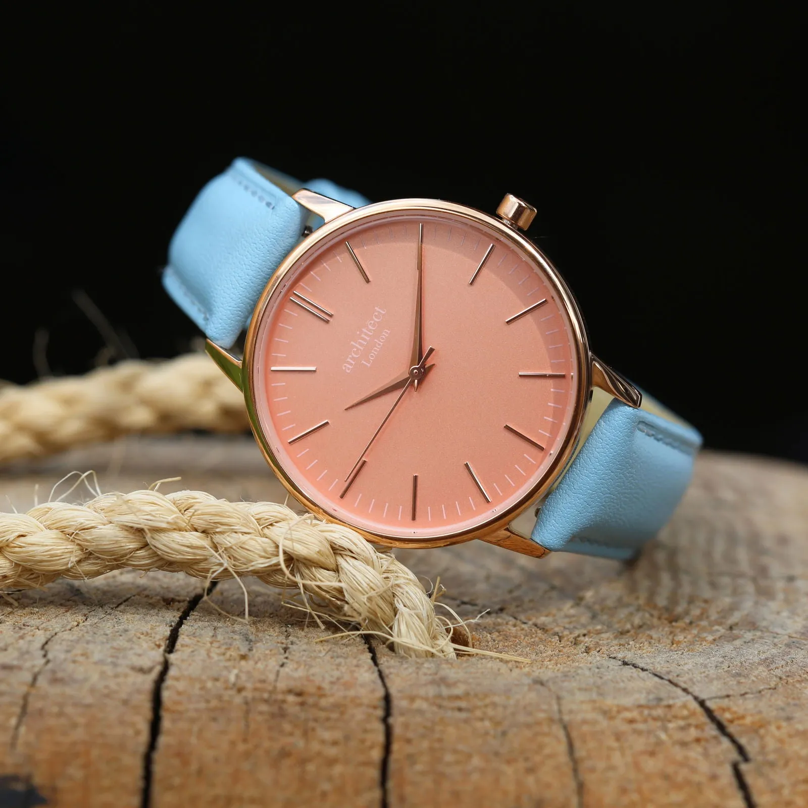 Ladies Architēct Coral Engraved Watch In Light Blue