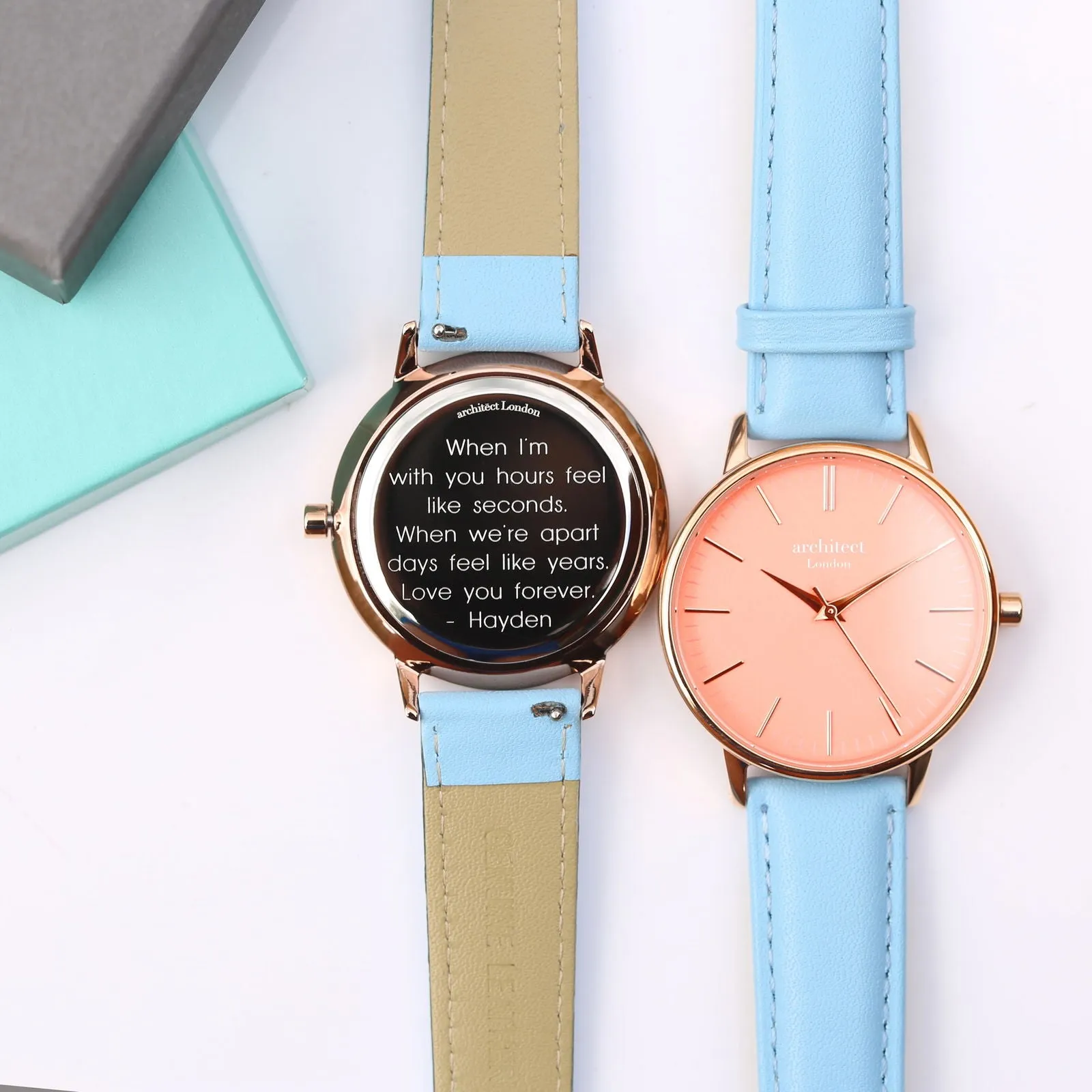 Ladies Architēct Coral Engraved Watch In Light Blue