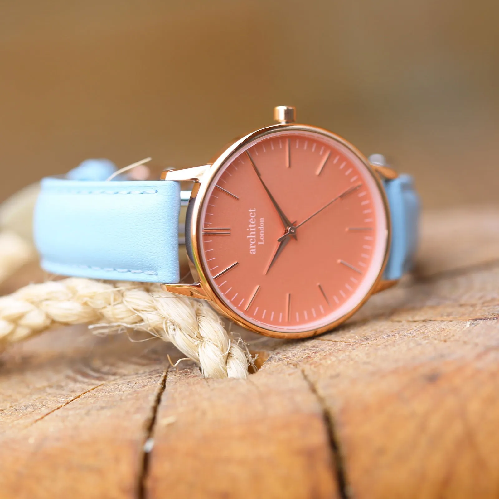 Ladies Architēct Coral Engraved Watch In Light Blue