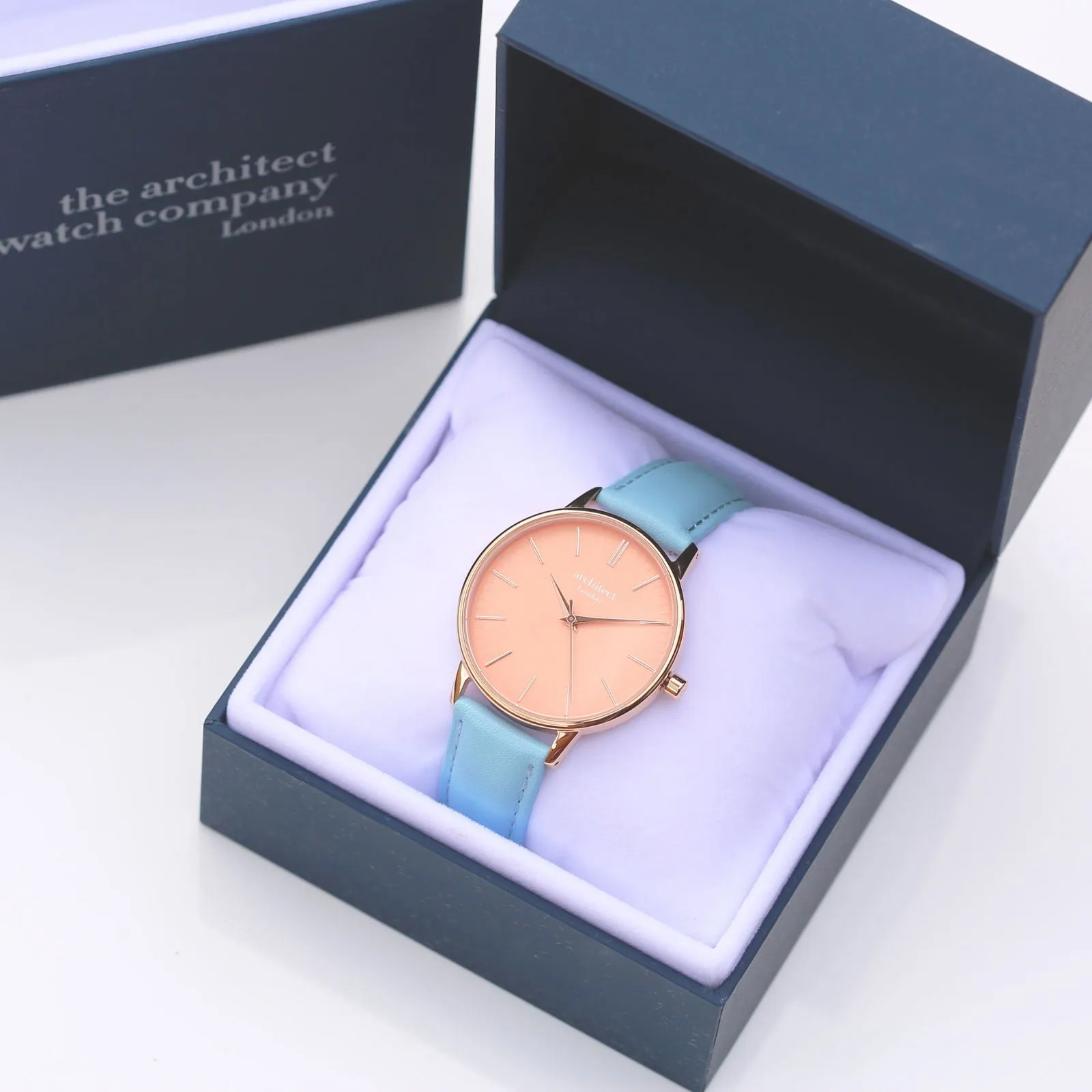 Ladies Architēct Coral Engraved Watch In Light Blue