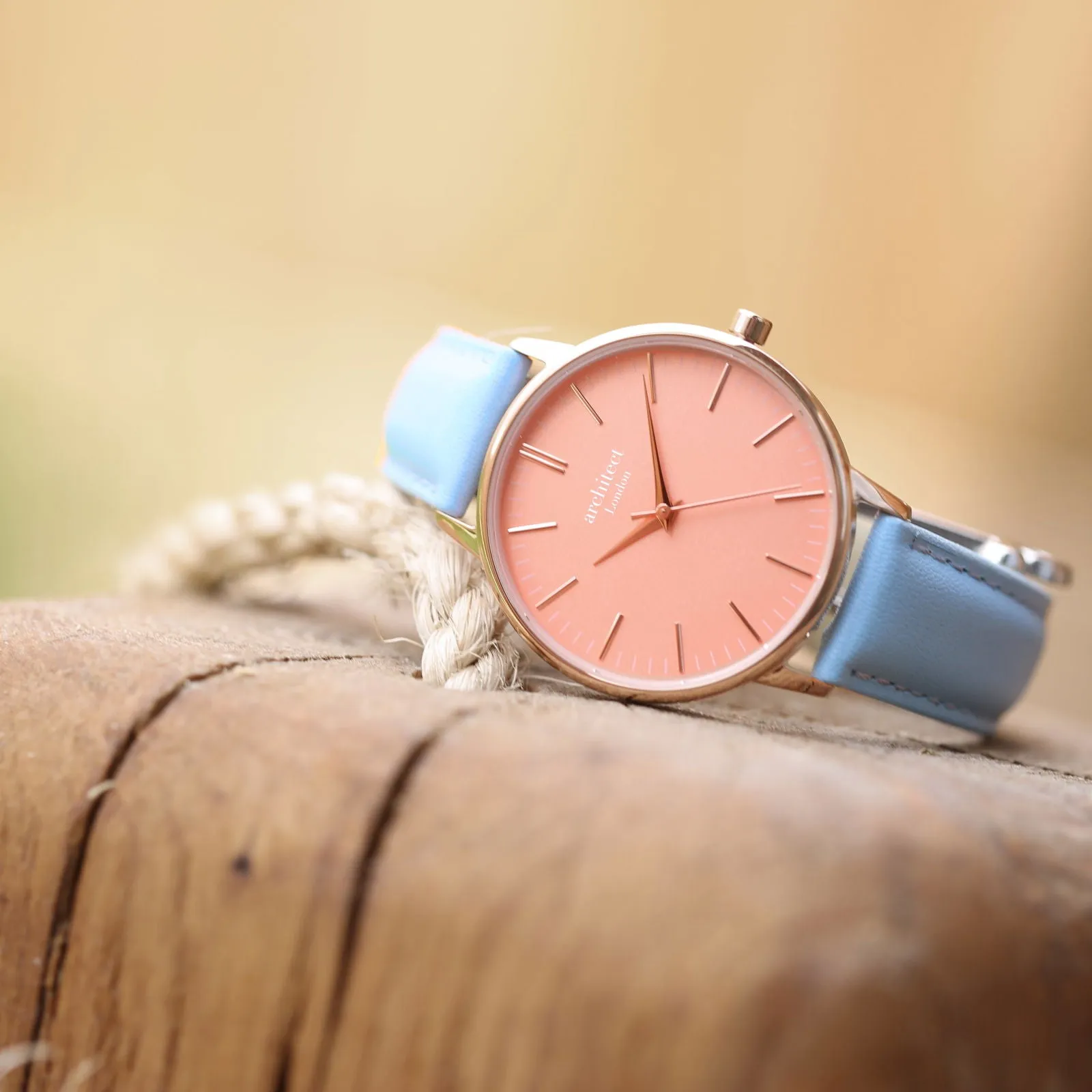 Ladies Architēct Coral Engraved Watch In Light Blue