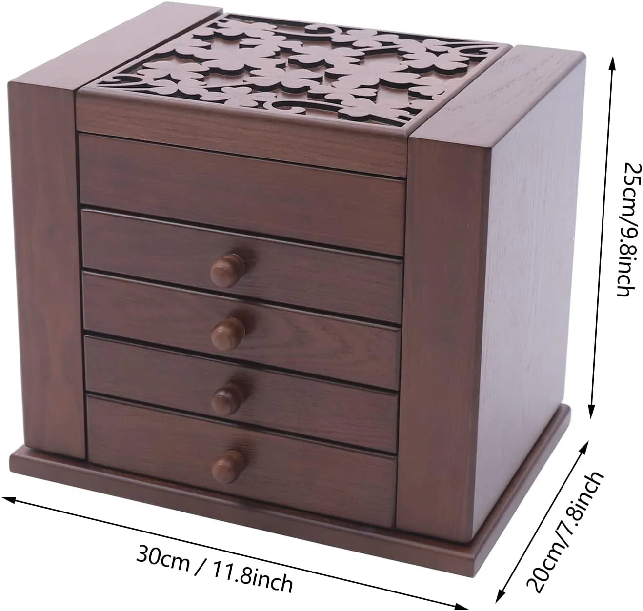 Large Wooden Jewelry Box 5 Layers Jewelry Storage with Mirror and 4 Drawers Gift for Women and Girls Necklace Ring Storage Box (Coffee Carving)