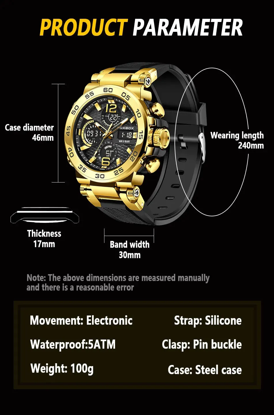 LIGE Men's Sports Watch - 50M Waterproof, Dual Display, Quartz Military Wristwatch - Excellent Gift for Men