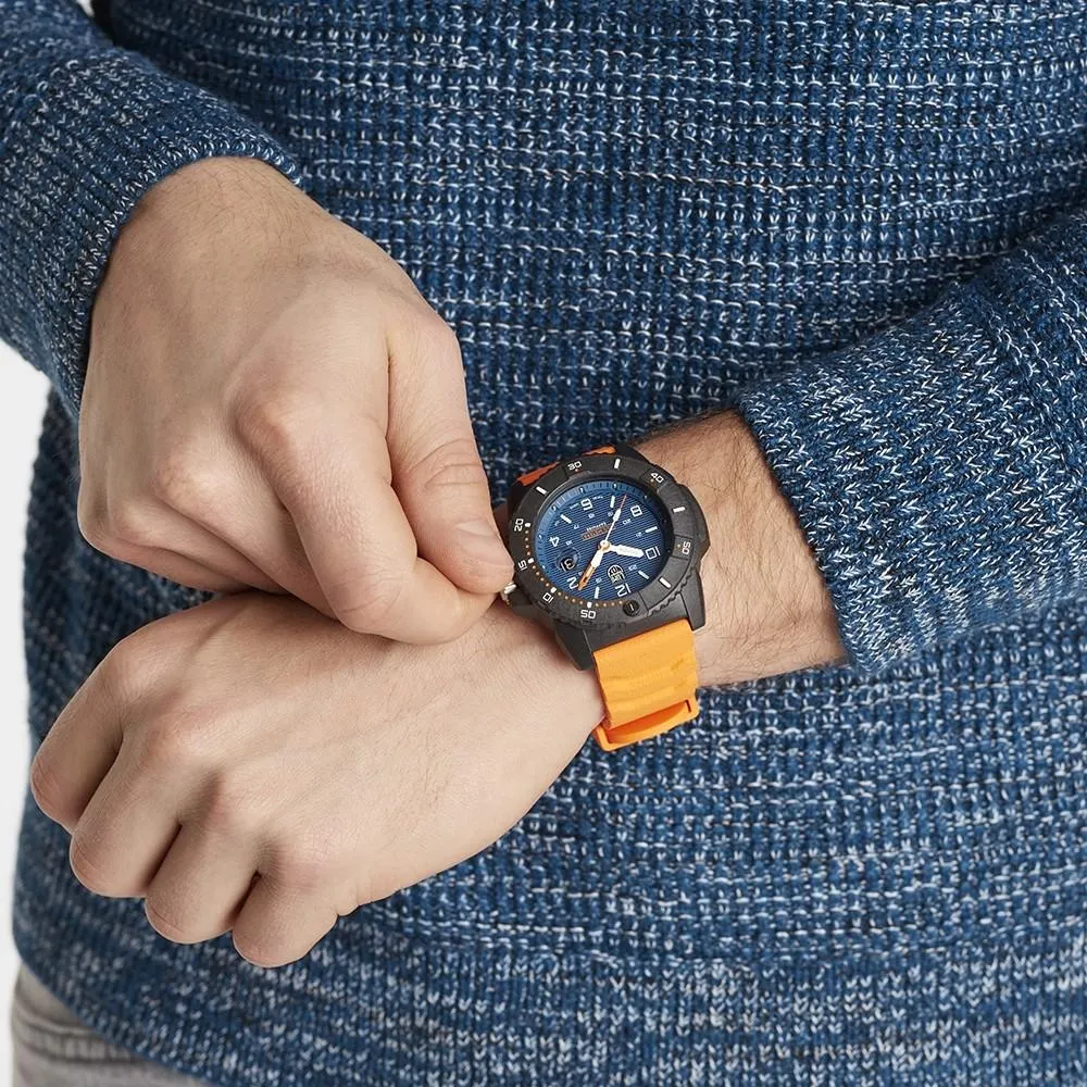 Luminox Men's Navy Seal 3600 Series Orange Rubber Band Navy Blue Dial Quartz Analog Watch - XS.3603