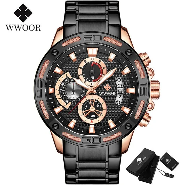 Luxury Gold on Stainless Steel Quartz Watch Men Waterproof Sport Chronograph