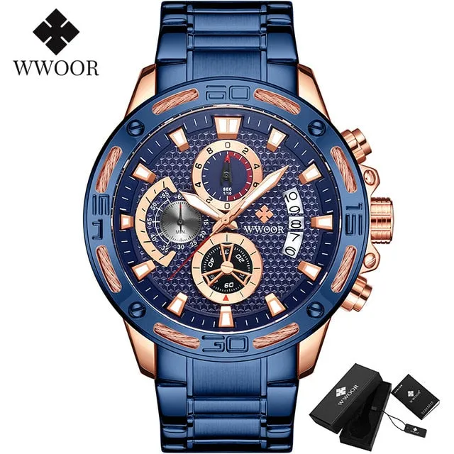 Luxury Gold on Stainless Steel Quartz Watch Men Waterproof Sport Chronograph