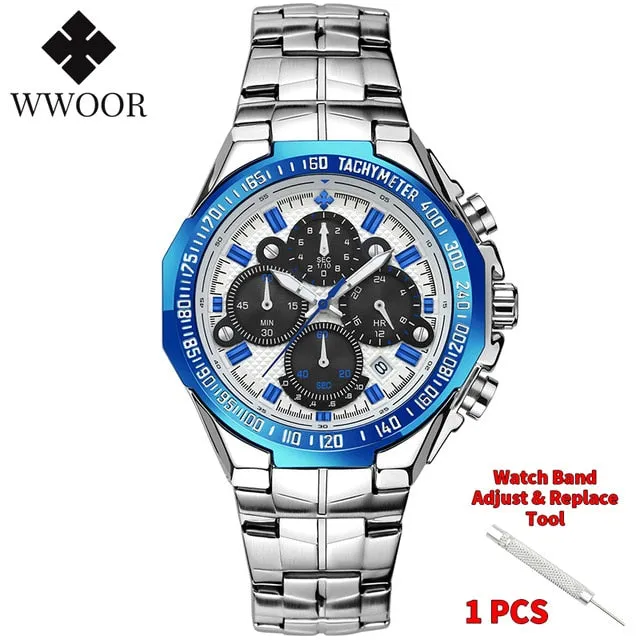 Luxury Gold on Stainless Steel Quartz Watch Men Waterproof Sport Chronograph