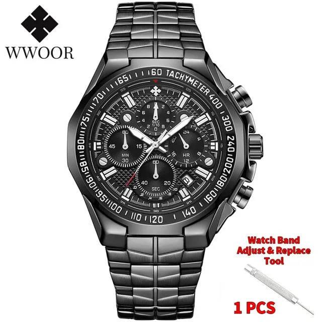 Luxury Gold on Stainless Steel Quartz Watch Men Waterproof Sport Chronograph
