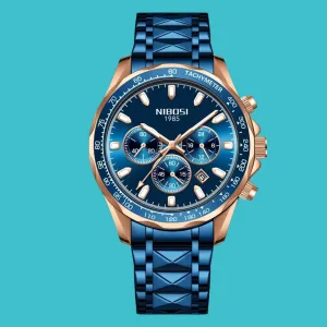 Luxury NIBOSI 2024 Men's Waterproof Stainless Steel Sport Watch - Big Dial Quartz Timepiece