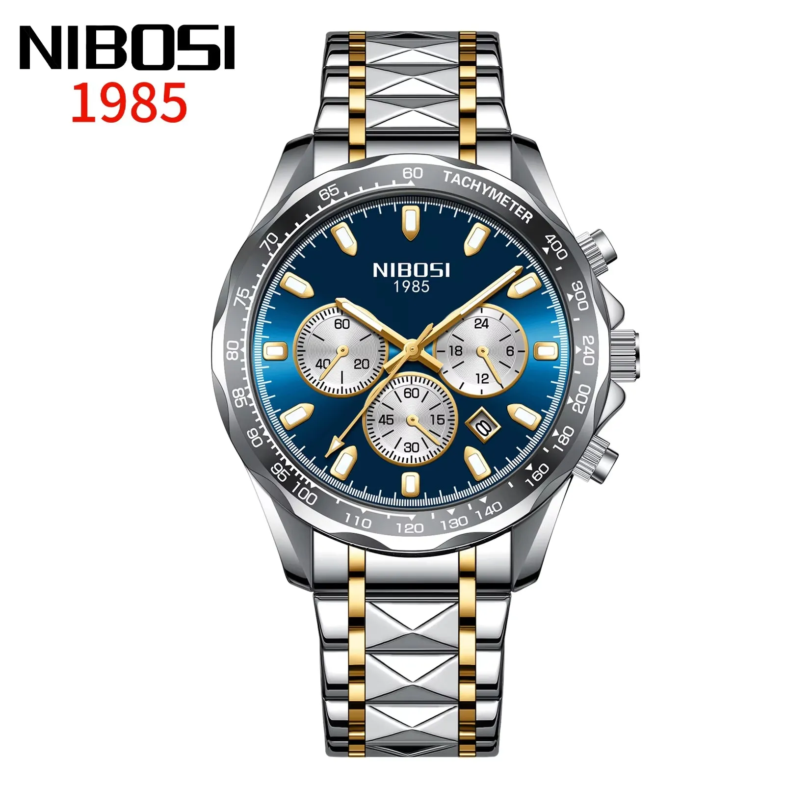 Luxury NIBOSI 2024 Men's Waterproof Stainless Steel Sport Watch - Big Dial Quartz Timepiece