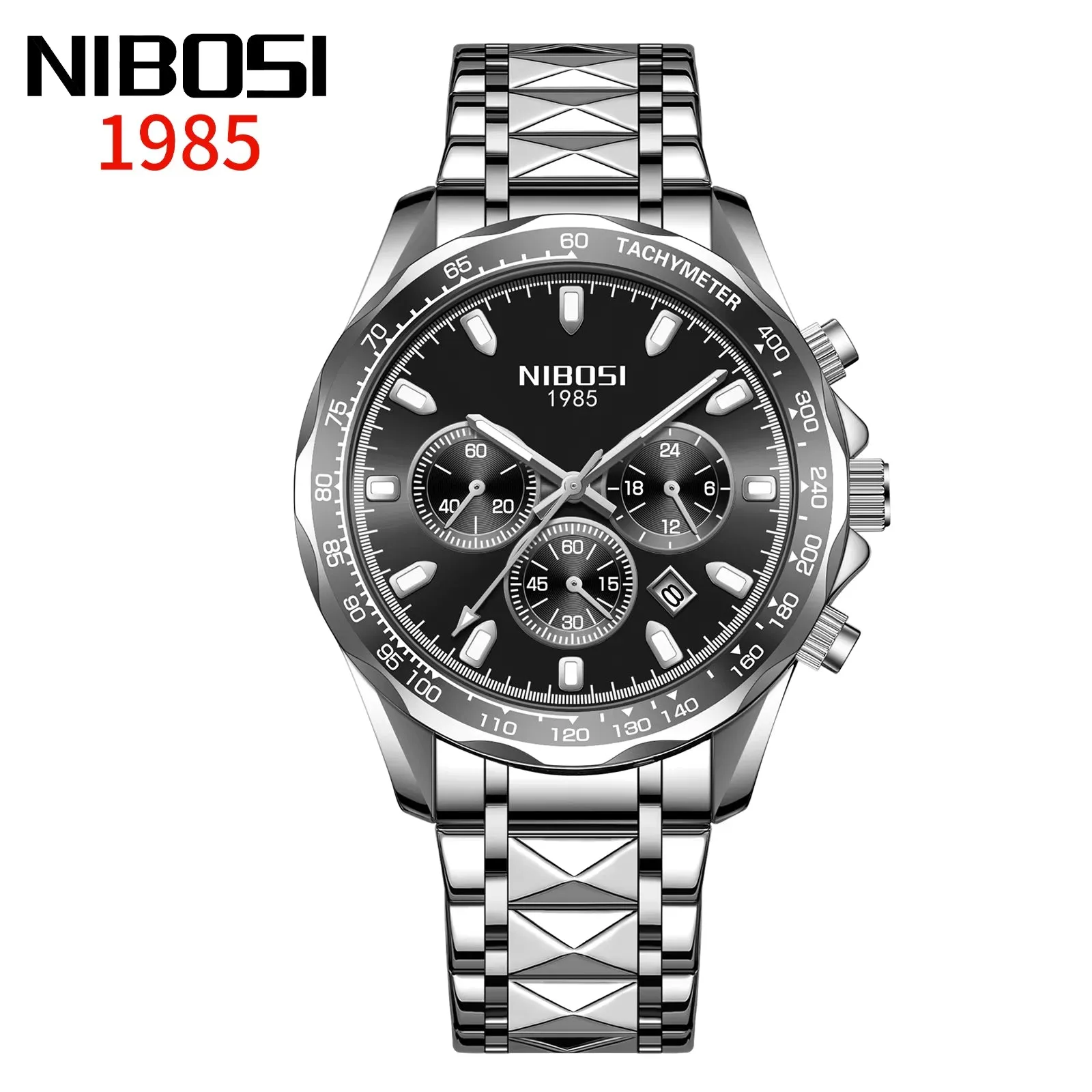 Luxury NIBOSI 2024 Men's Waterproof Stainless Steel Sport Watch - Big Dial Quartz Timepiece
