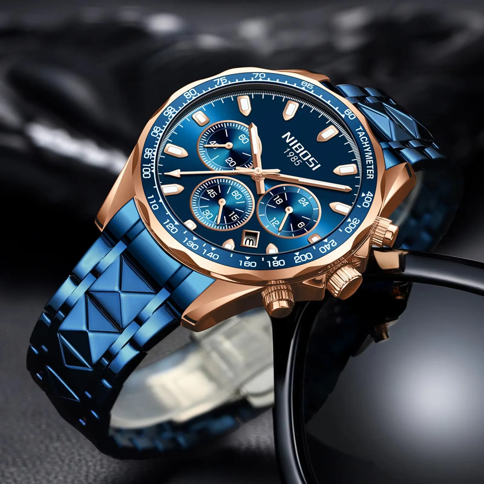 Luxury NIBOSI 2024 Men's Waterproof Stainless Steel Sport Watch - Big Dial Quartz Timepiece