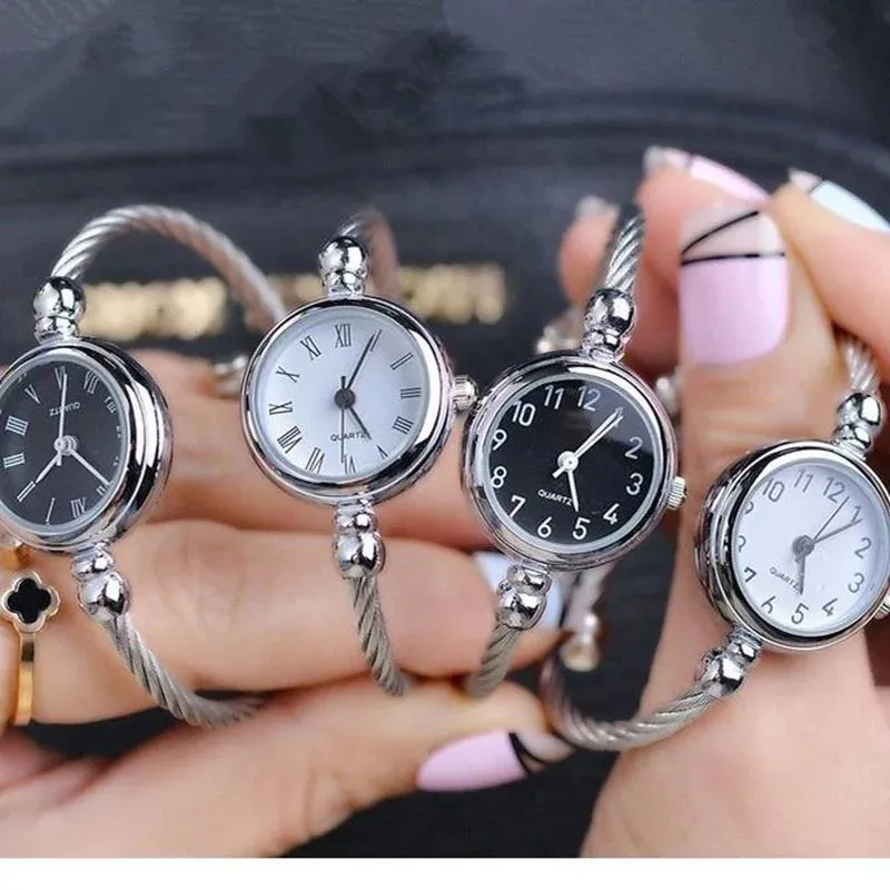 Luxury Silver Bangle Bracelet for Women Retro Quartz Watch