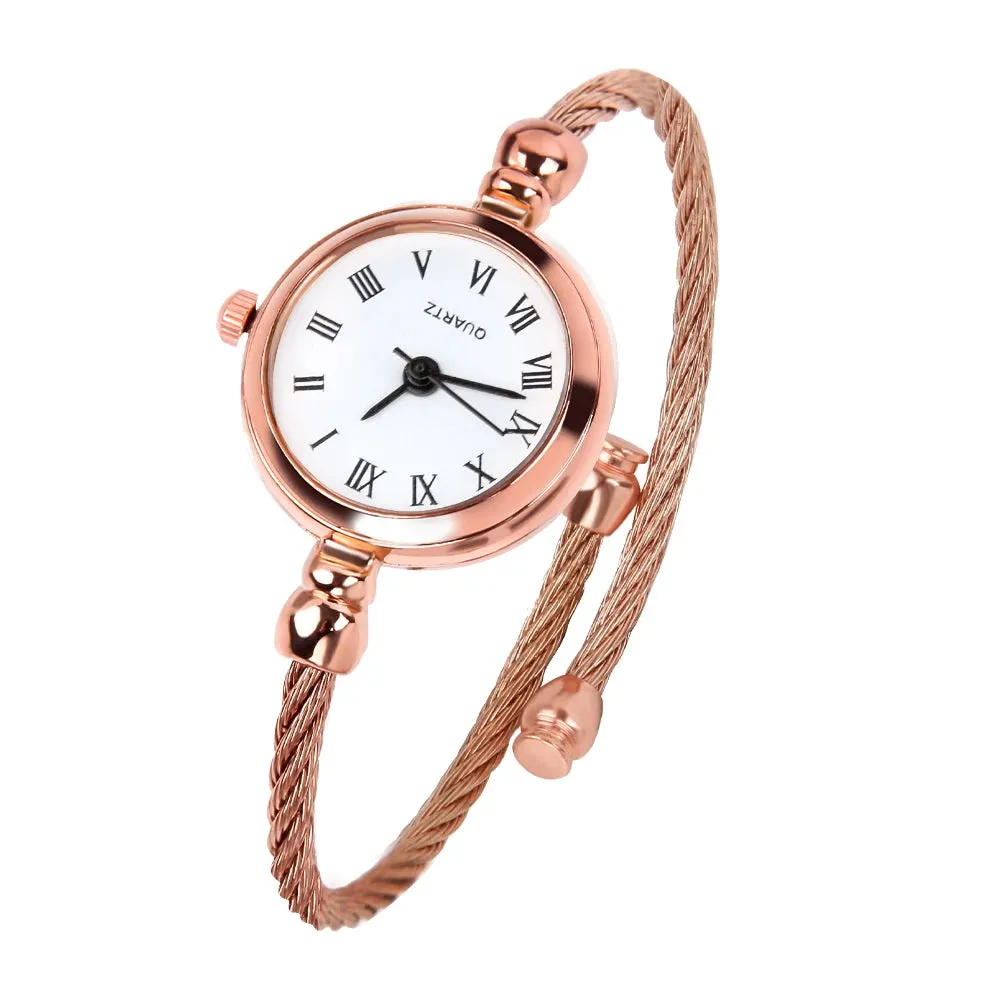 Luxury Silver Bangle Bracelet for Women Retro Quartz Watch
