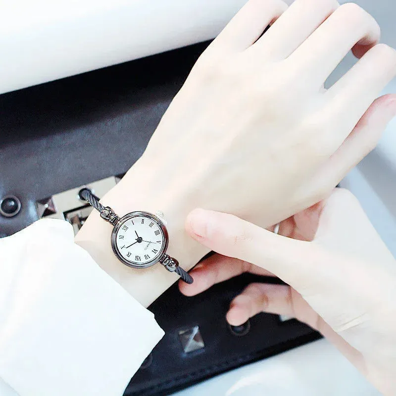 Luxury Silver Bangle Bracelet for Women Retro Quartz Watch