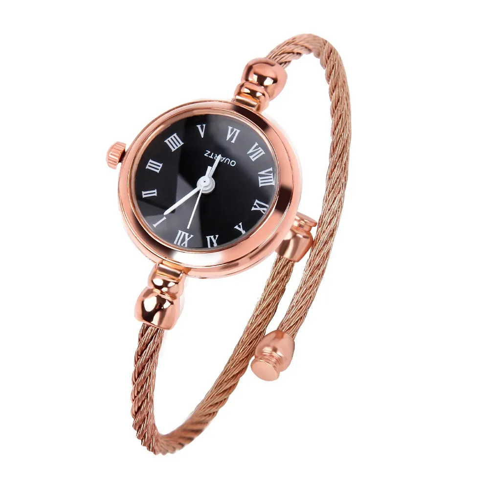 Luxury Silver Bangle Bracelet for Women Retro Quartz Watch
