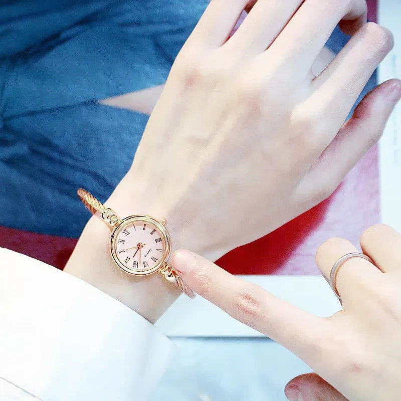 Luxury Silver Bangle Bracelet for Women Retro Quartz Watch