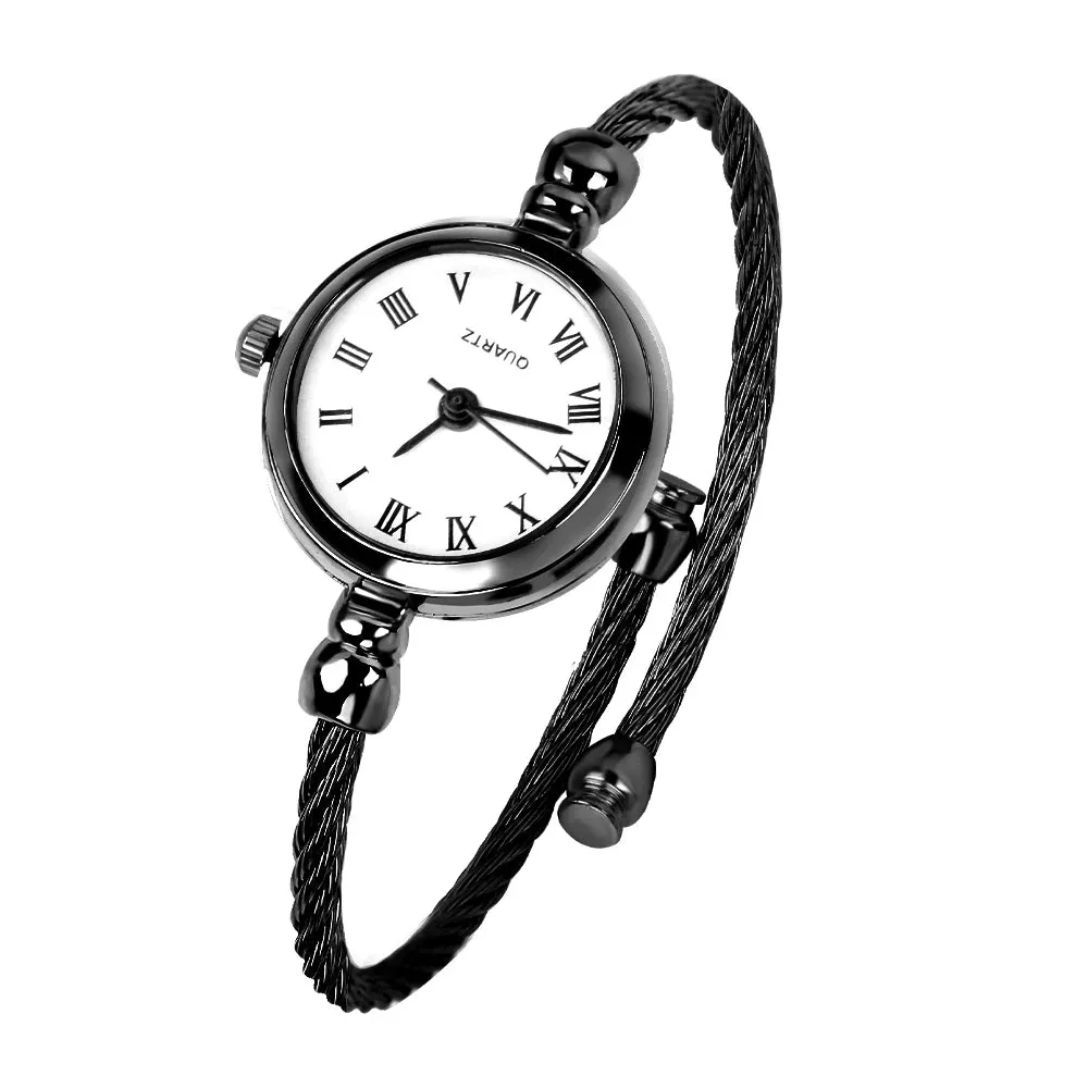 Luxury Silver Bangle Bracelet for Women Retro Quartz Watch