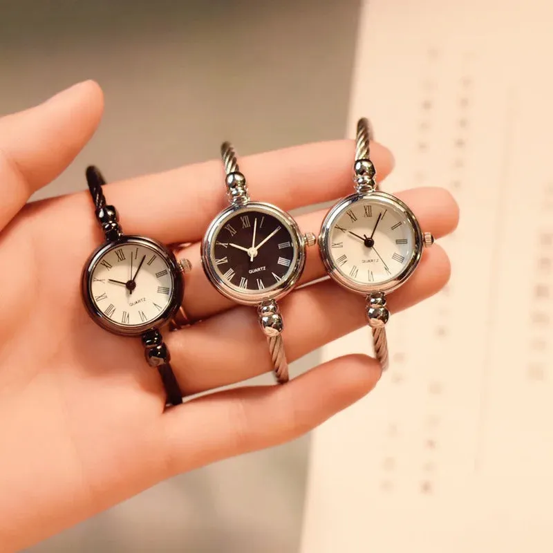 Luxury Silver Bangle Bracelet for Women Retro Quartz Watch