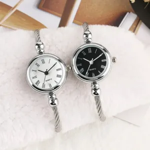 Luxury Silver Bangle Bracelet for Women Retro Quartz Watch