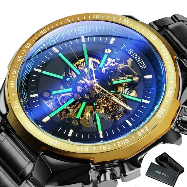 Luxury Skeleton Luminous Military Business Blue Waterproof Watch