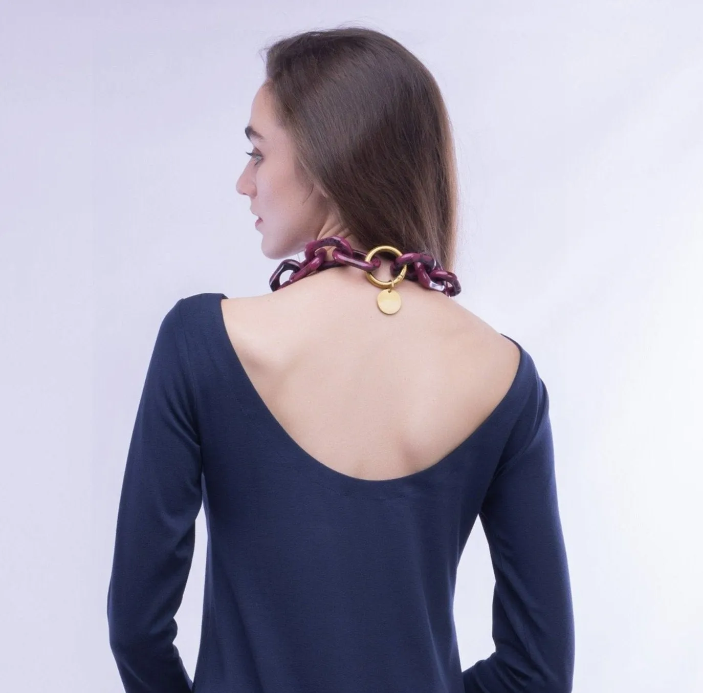 Maliparmi, Marbled Resin, Chain Link Necklace, Bordeaux
