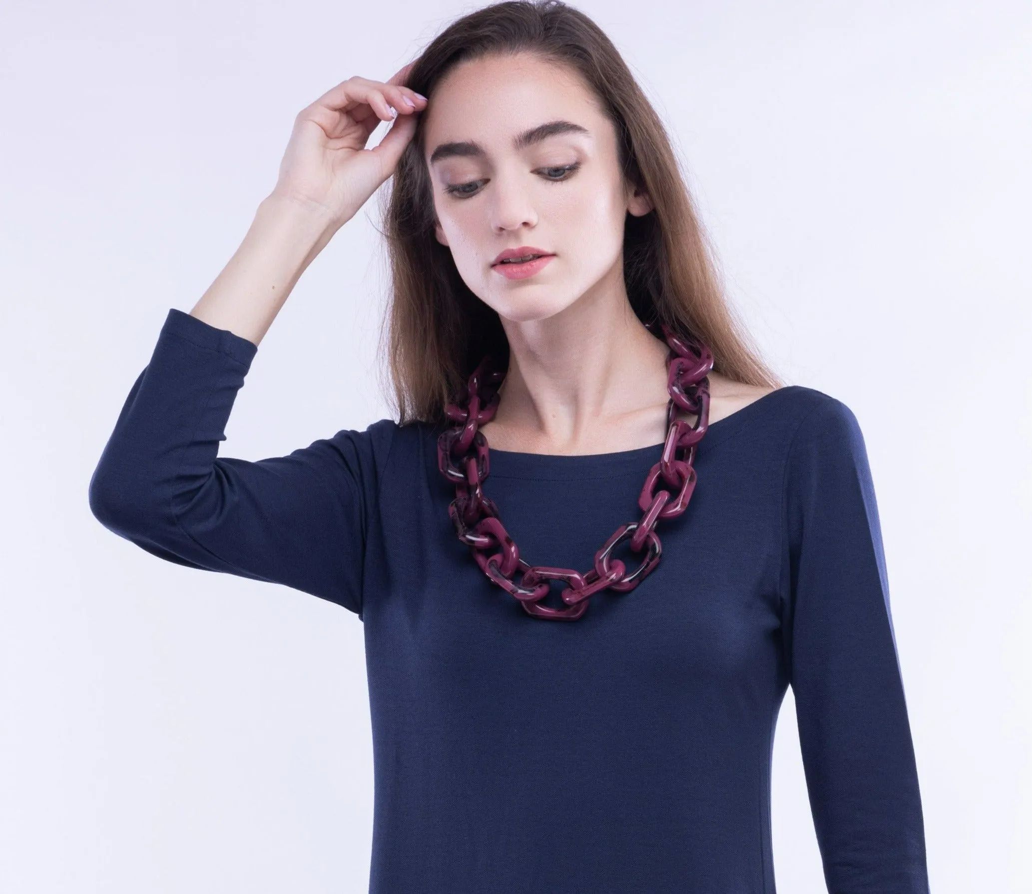 Maliparmi, Marbled Resin, Chain Link Necklace, Bordeaux