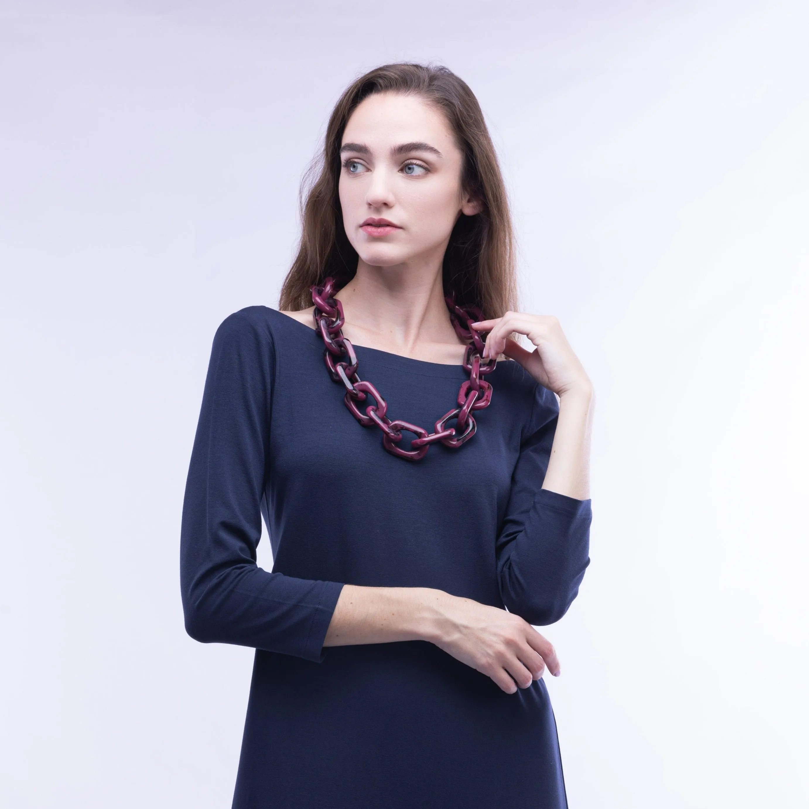 Maliparmi, Marbled Resin, Chain Link Necklace, Bordeaux