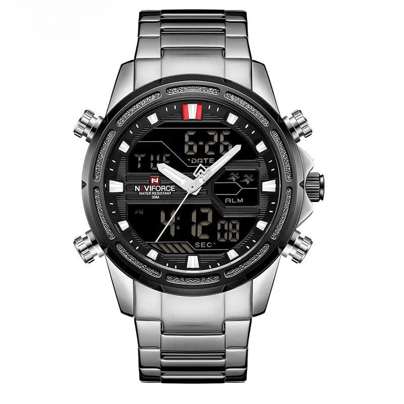 Man Creative Luminous LCD Display Waterproof Watches Luxury Analog Quartz Digital Wristwatch
