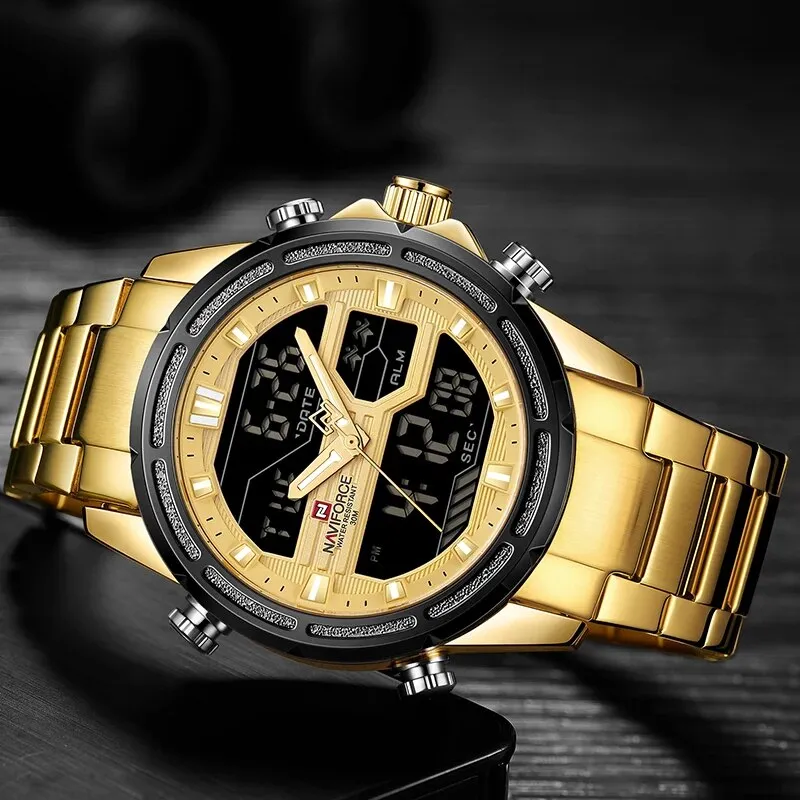 Man Creative Luminous LCD Display Waterproof Watches Luxury Analog Quartz Digital Wristwatch