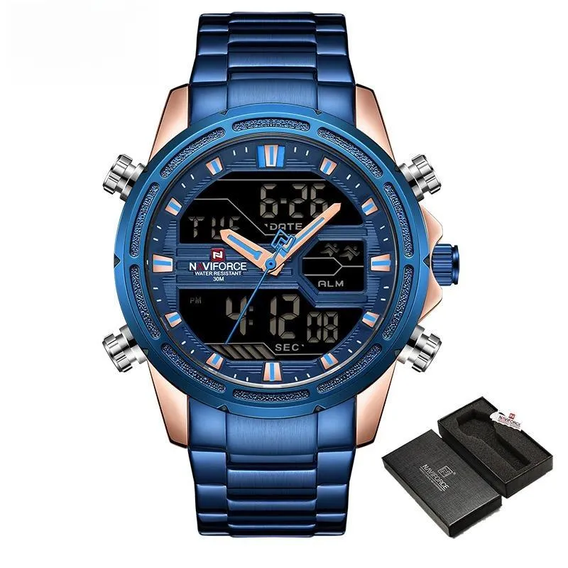 Man Creative Luminous LCD Display Waterproof Watches Luxury Analog Quartz Digital Wristwatch