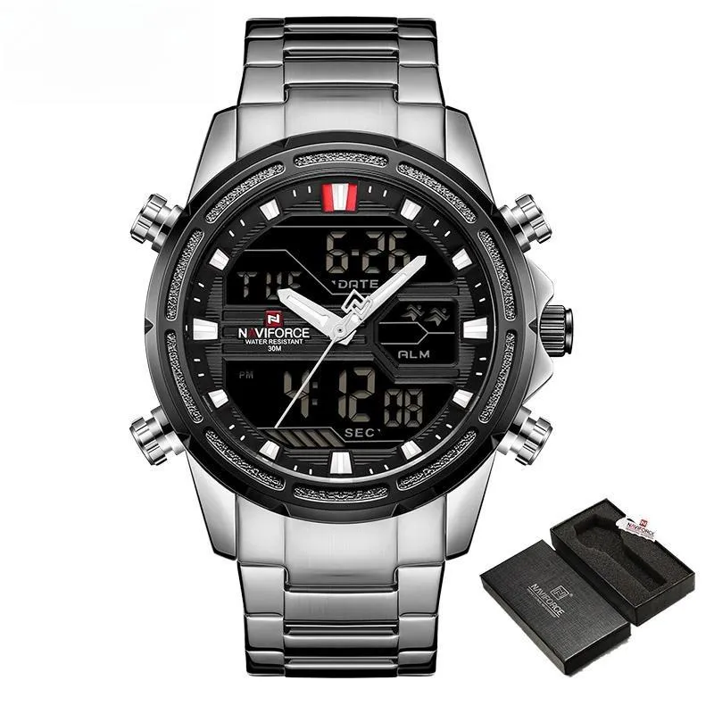 Man Creative Luminous LCD Display Waterproof Watches Luxury Analog Quartz Digital Wristwatch